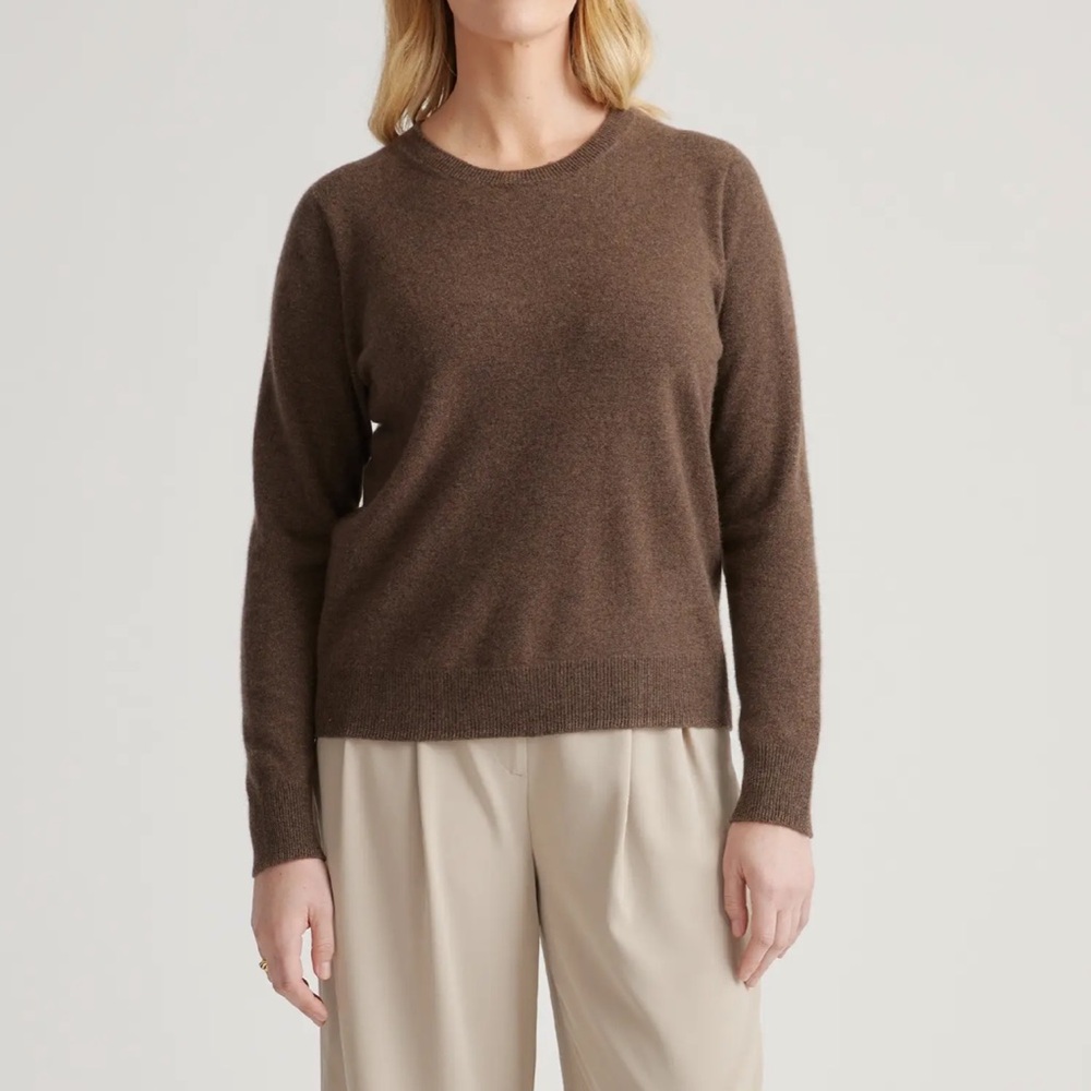 NWT QUINCE Mongolian Cashmere Crewneck Sweater, brown, sz medium